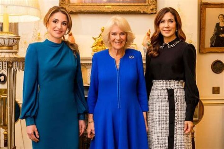
Queen Camilla Hosts Reception for Queen Rania of Jordan and Crown Princess Mary 